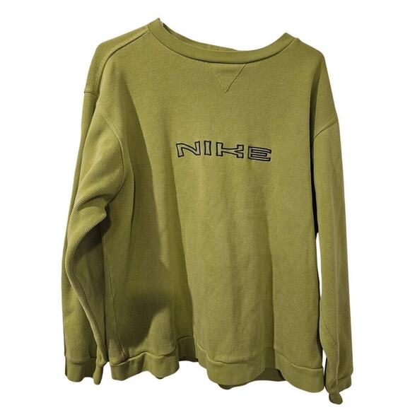 Nike Mens Crewneck Spellout Sweatshirt Vintage 90s Green Chartreuse XL - Picture 1 of 8